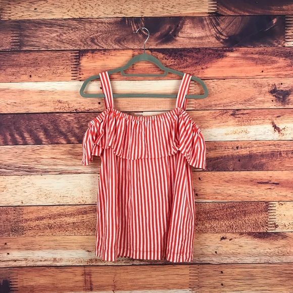 J. Crew Factory Tops - J. Crew Factory Orange White Cold Shoulder Top